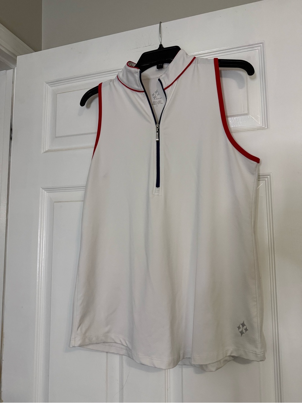Jofit White Sleeveless Golf Tank with Red Trim